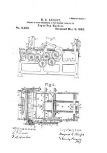 Margaret Knight’s patent drawing for a machine for making flat-bottom paper bags
