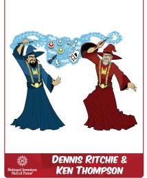 Dennis Ritchie and Ken Thompson as a superhero