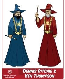 Dennis Ritchie and Ken Thompson as a superhero